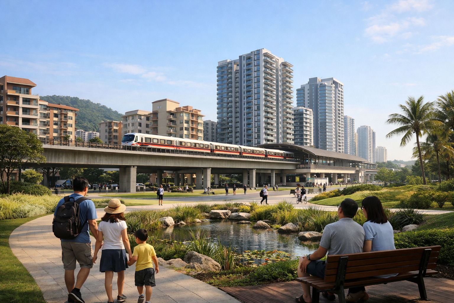 New Singapore suburban condominiums near an MRT station